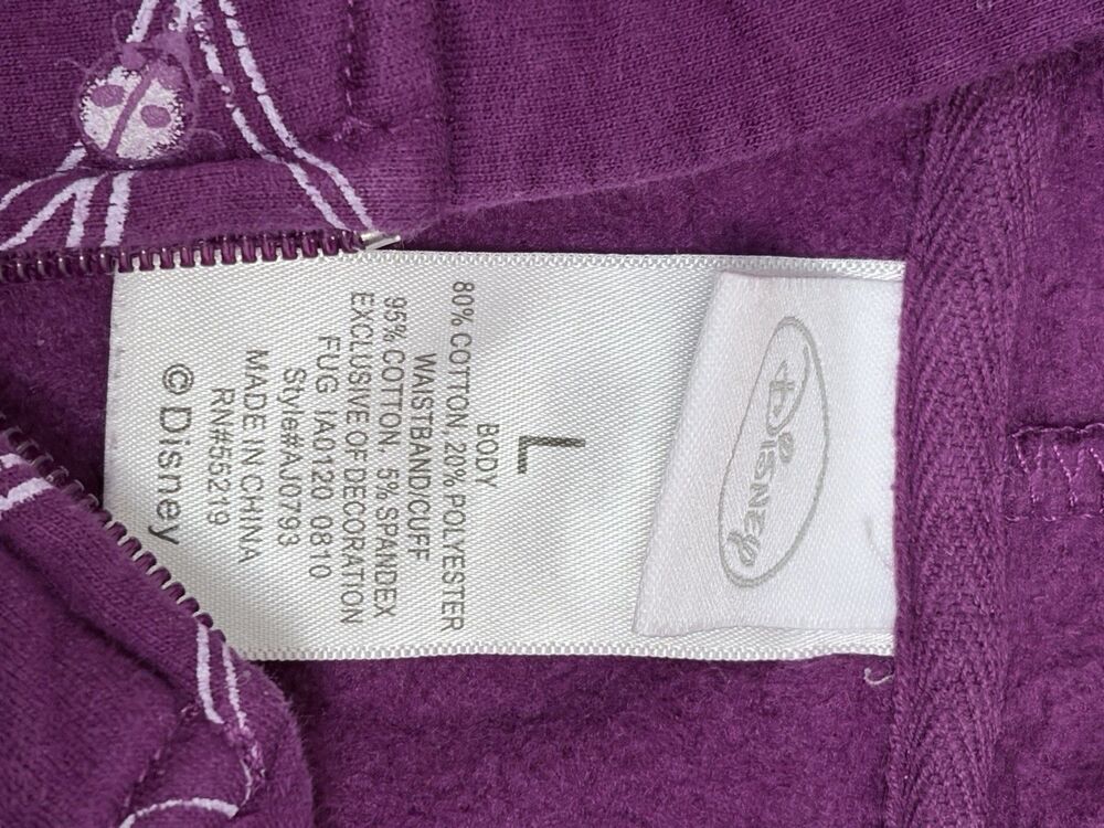 Disney Tinker Bell Purple Full Zip Hooded Hoodie Graphic Print Pockets Size L - Picture 7 of 7
